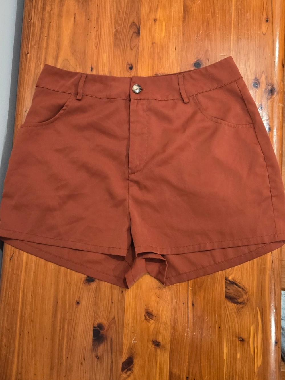 Cider Silk-Feel High-Waisted Shorts Rush Brown Orange Large